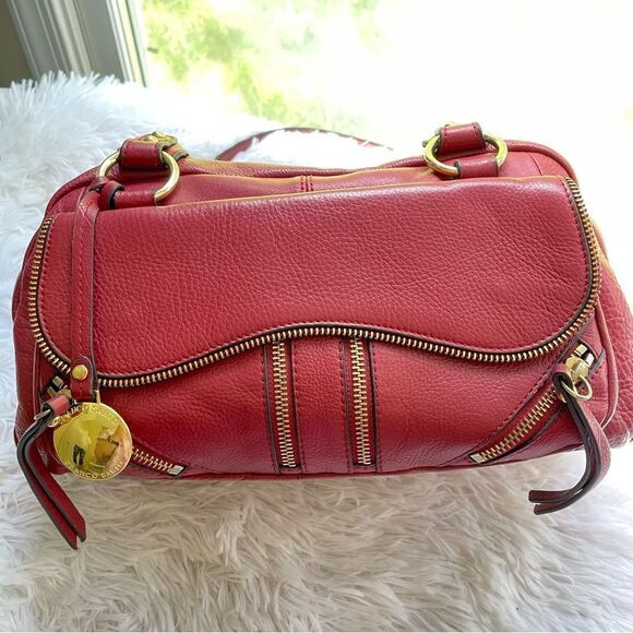 FRANCO SARTO Red Leather zip top double handle shoulder bag/ satchel medium - Picture 2 of 12